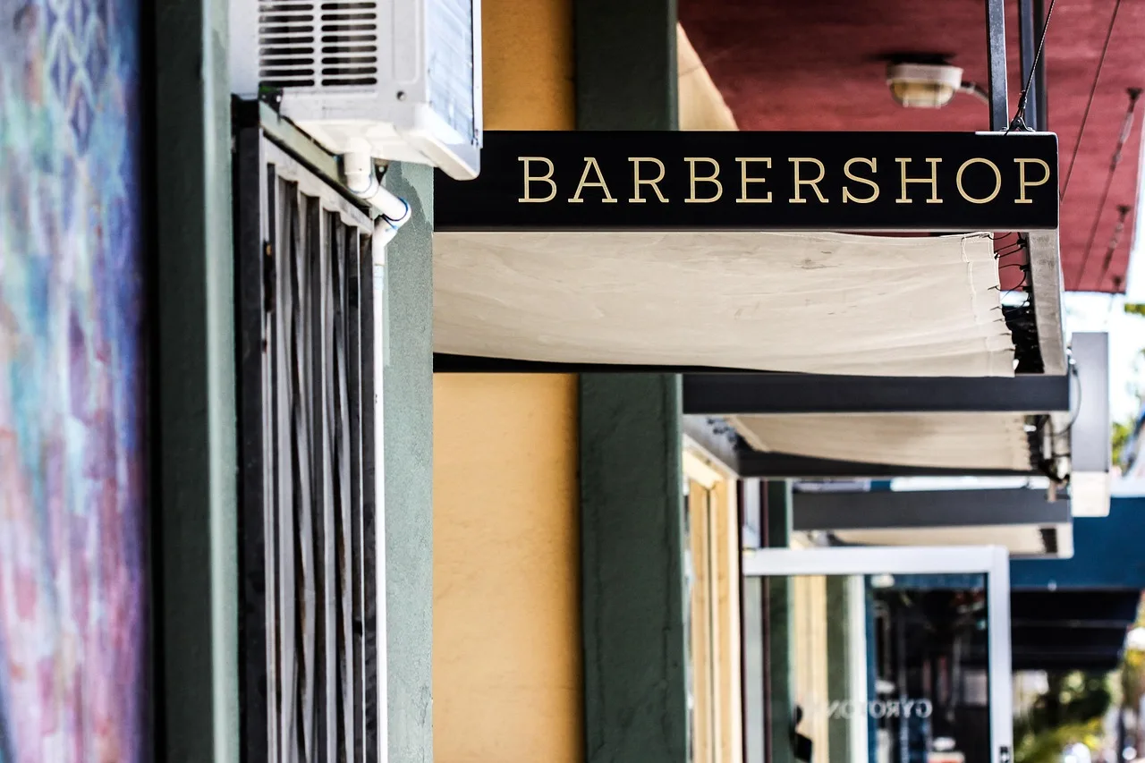 markise, friseur, gewerbeflächen, schild, straße